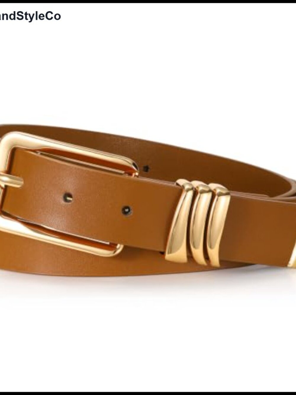 Faux Leather Belt with Gold Metal Buckle Slim Waist Belt for Women